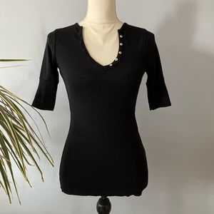 Michael Stars Black V-Neck Button Henley Top